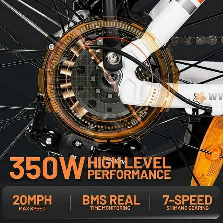ECOTRIC 20" White Folding Electric Bike Bicycle City Ebike 350W Gear Rear Motor 36V 12.5AH Removable Lithium Battery Alloy Frame Pedal and Throttle Assist LED Display for Children A-E516646