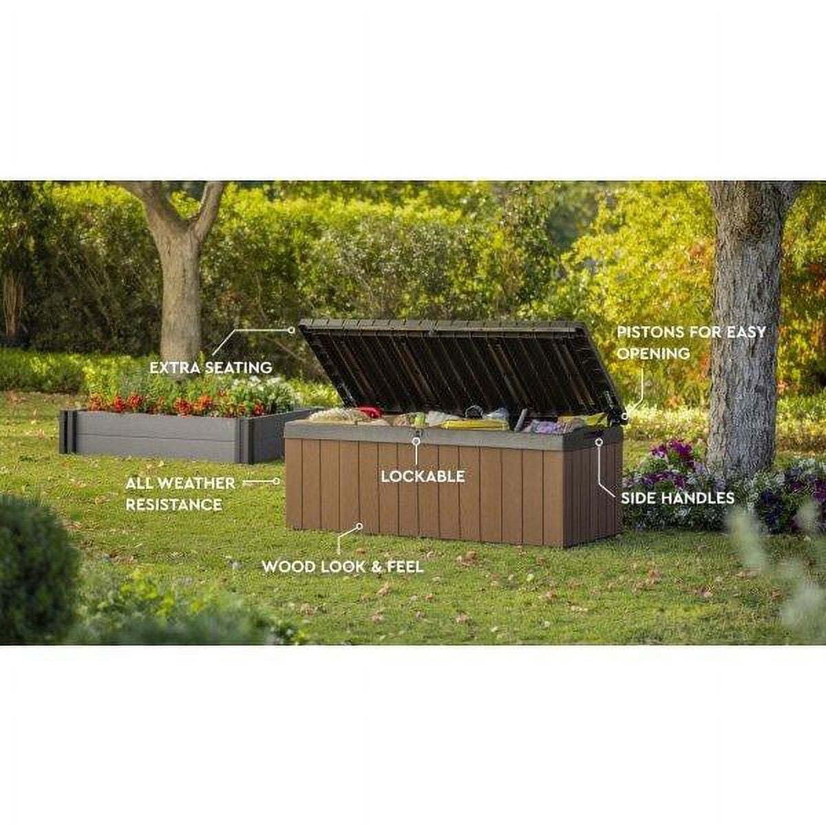 Keter Darwin Brown 100 Gallon Resin Large Deck Box for Organization and Storage for Outdoor Furniture