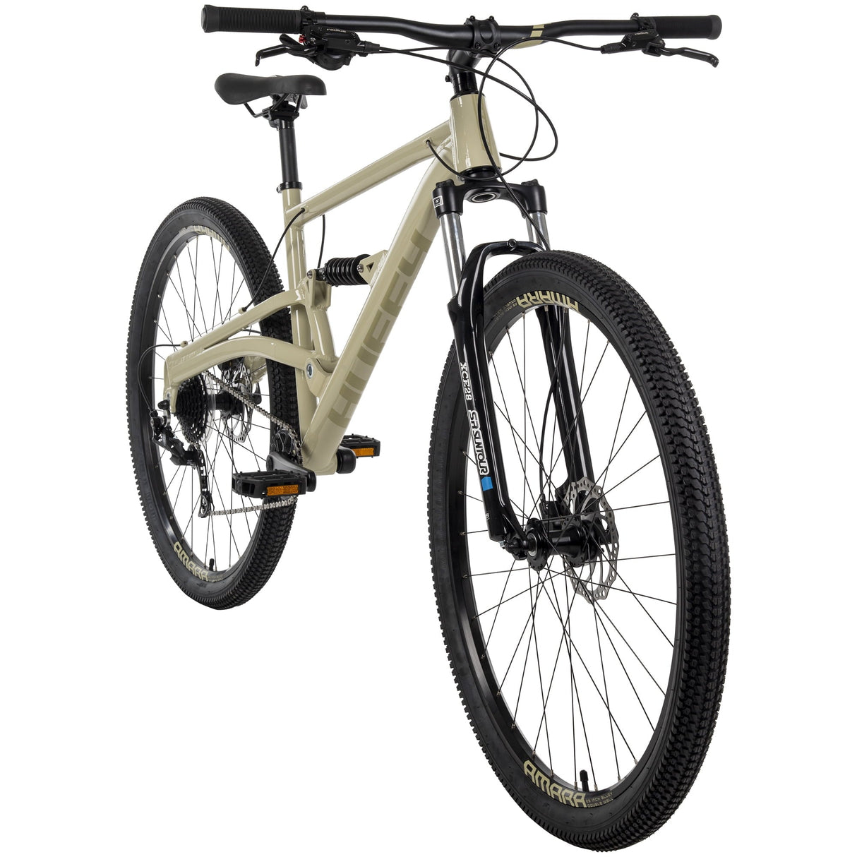 Huffy Amara 29-inch 9-Speed Aluminum Dual Suspension Mountain Bicycle for Men, Tan