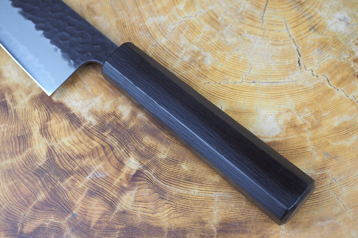 Sakai Jikko "Crater" Kiritsuke (K-tip) Kurouchi Wa-Gyuto Knife Blue Super Steel with Hammered Finish (20/23cm)