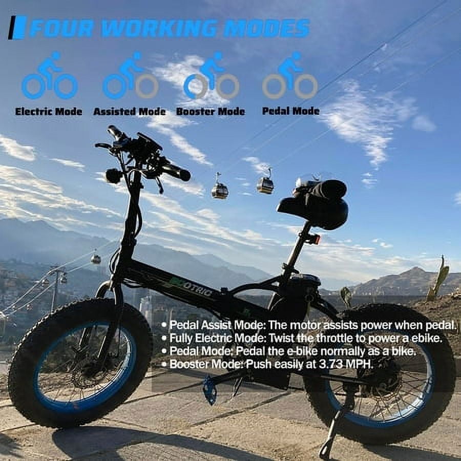 Ecotric Electric Fat Tire Bicycle Folding Bike 12Ah 36V 500W Lithium Battery Beach Snow Mountain 20 In. E Bike Moped (Black & Blue)