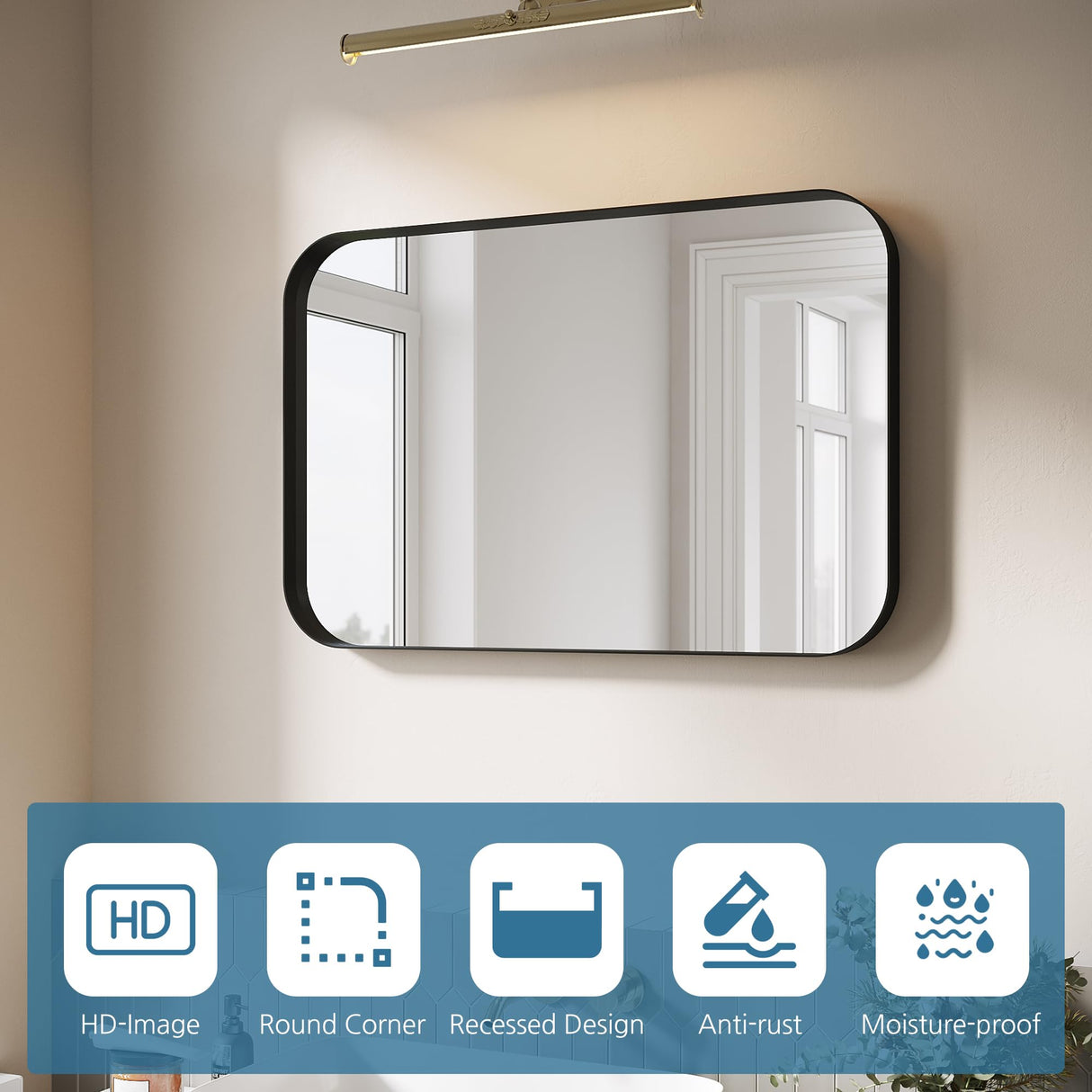 ELEGANT Round Corner Vanity Mirror Wall-Mounted 30 in. W x 40 in. L Brushed Metal