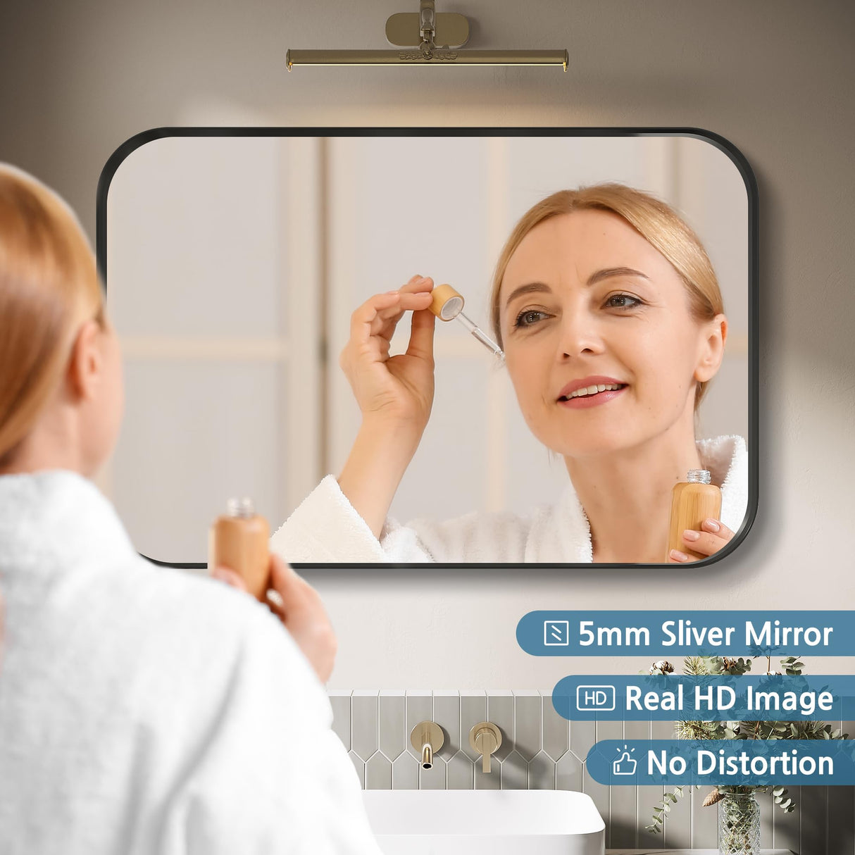 ELEGANT Round Corner Vanity Mirror Wall-Mounted 30 in. W x 40 in. L Brushed Metal