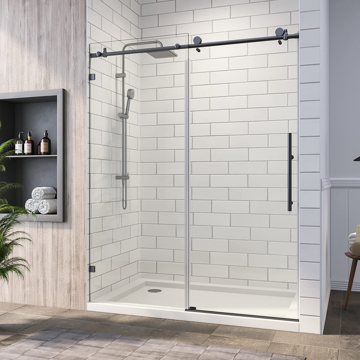 ELEGANT Frameless Sliding Shower Doors 48 in. W x 76 in. H