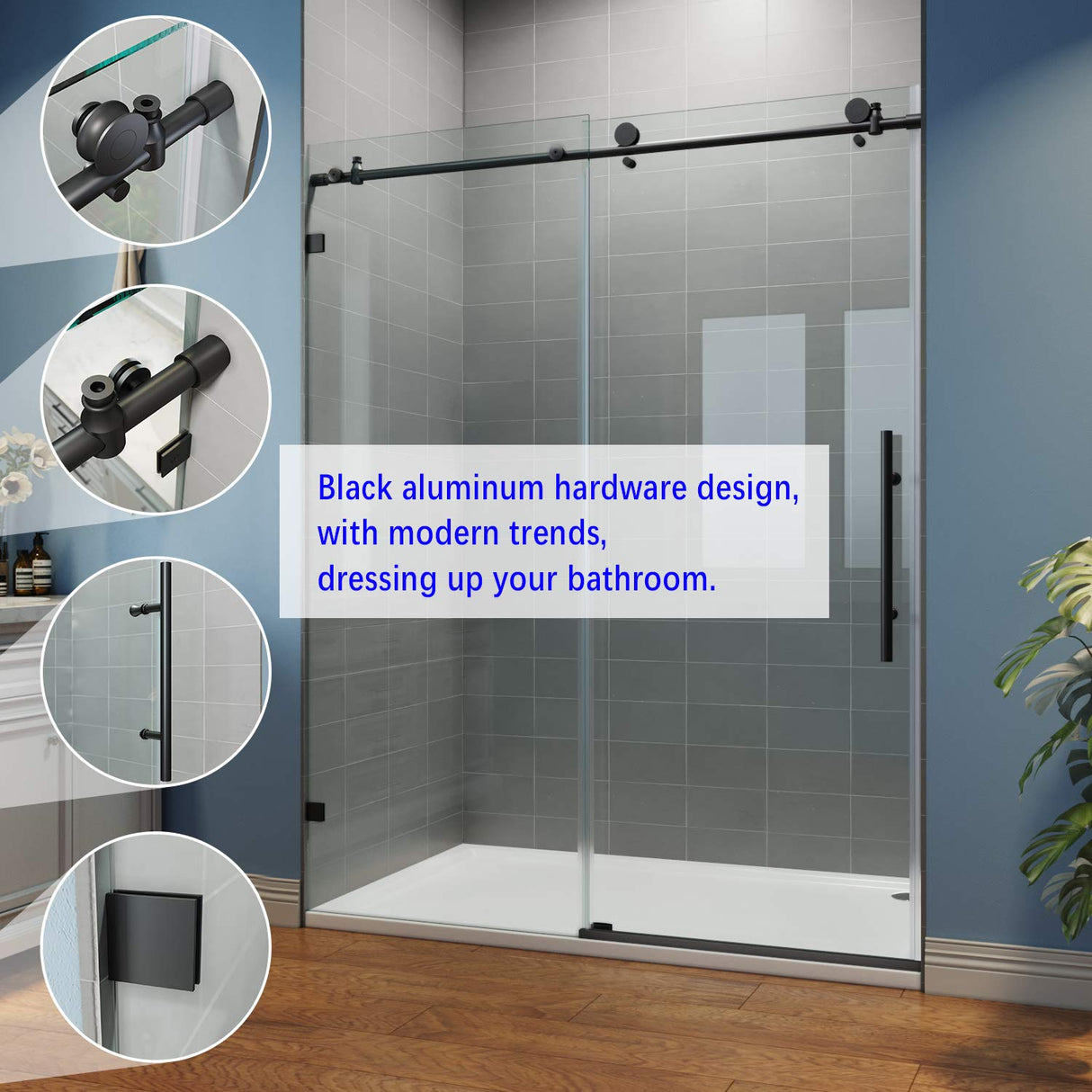 ELEGANT Frameless Sliding Shower Doors 48 in. W x 76 in. H