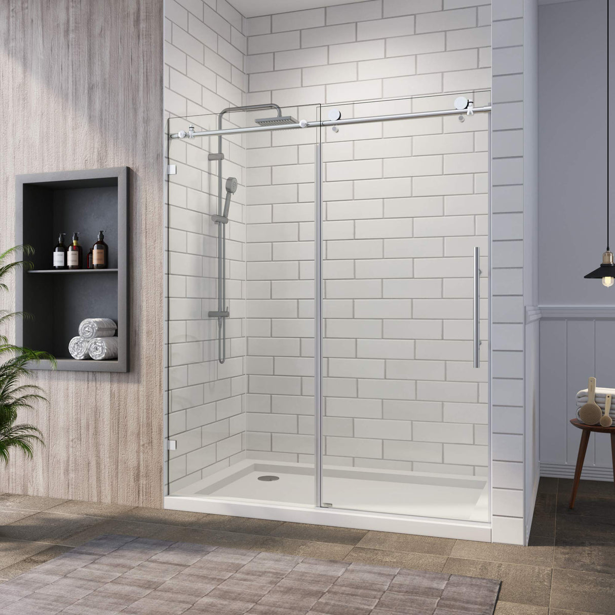 ELEGANT Frameless Sliding Shower Doors 48 in. W x 76 in. H
