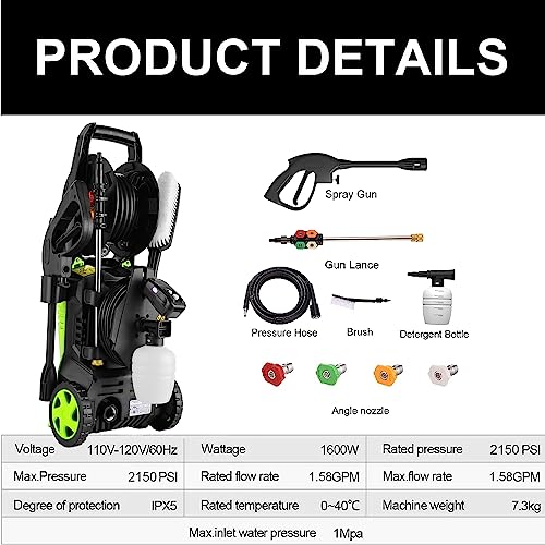 WHOLESUN WS 3000 Electric Pressure Washer 2150PSI Max 1.58GPM