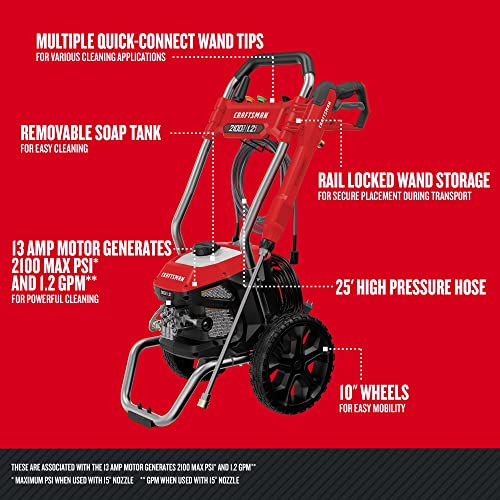 CRAFTSMAN Electric Pressure Washer, Cold Water, 2100-PSI