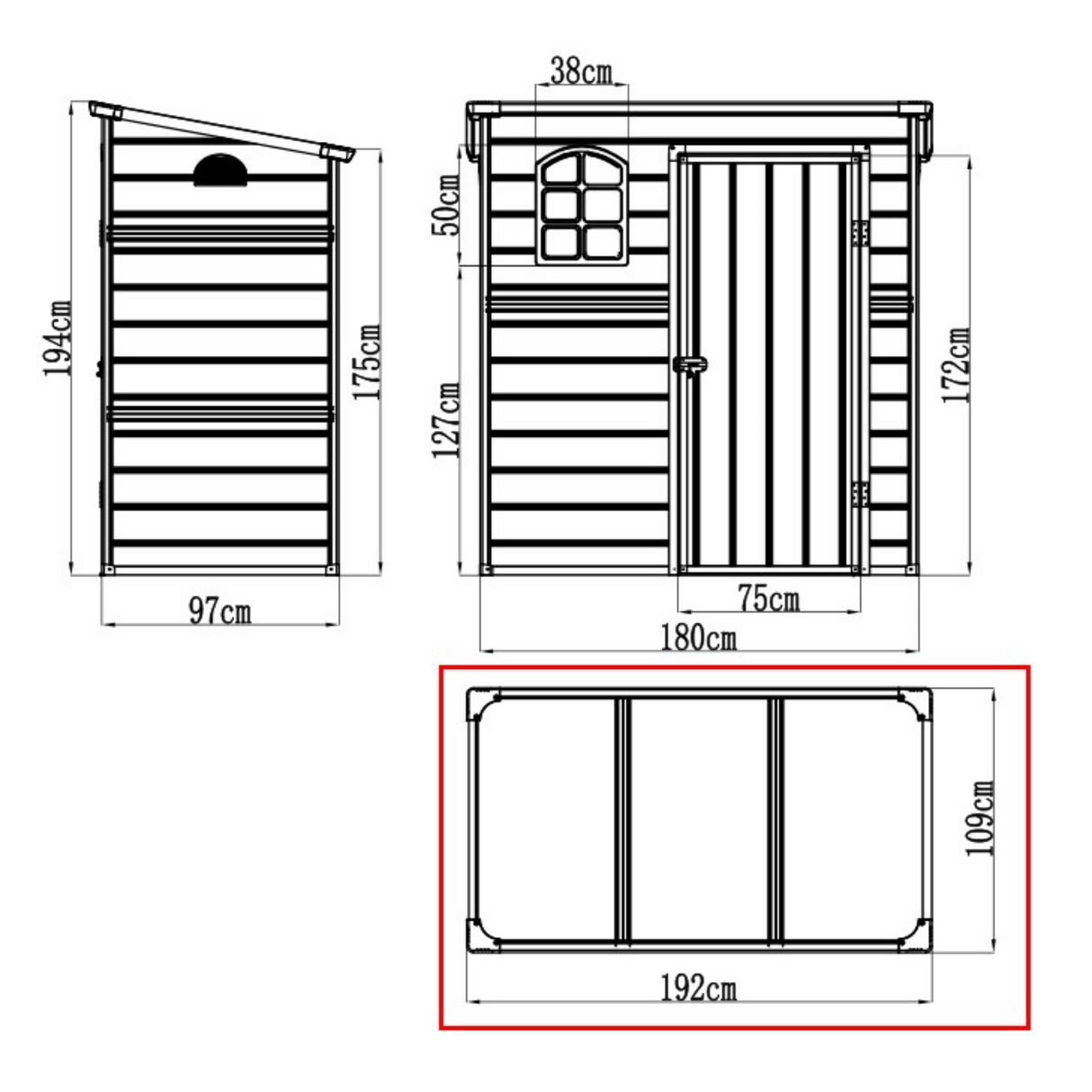 Jasmine 6x3 Plastic Pent Shed With Foundation Kit