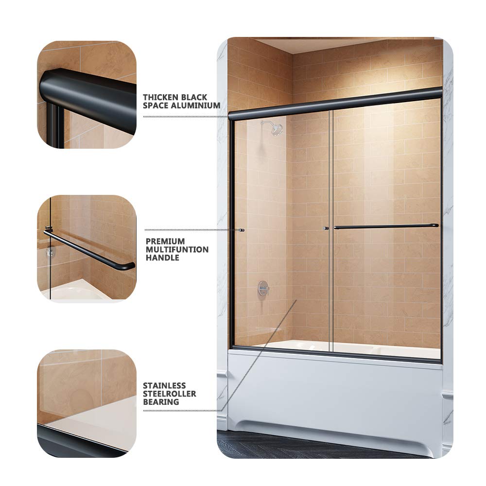 ELEGANT Bathtub Double Sliding Door 60 in. W x 58 in. H Black Finish
