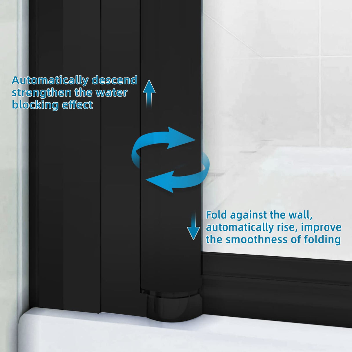 SUNNY SHOWER 1/4 Inch Frameless Black Finish Pivot Shower Door