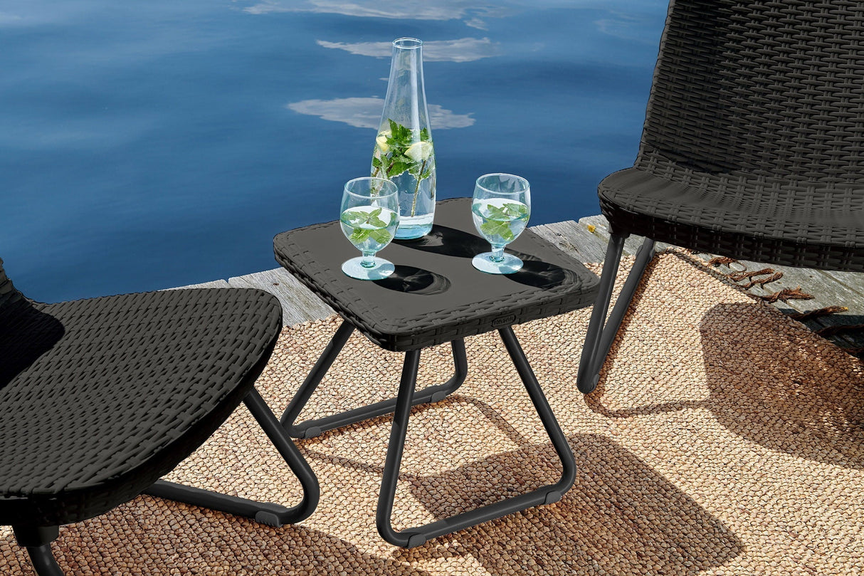 Keter Rio 3-Piece Outdoor Set, All-Weather Resin Rattan Patio Lounge Furniture, Graphite