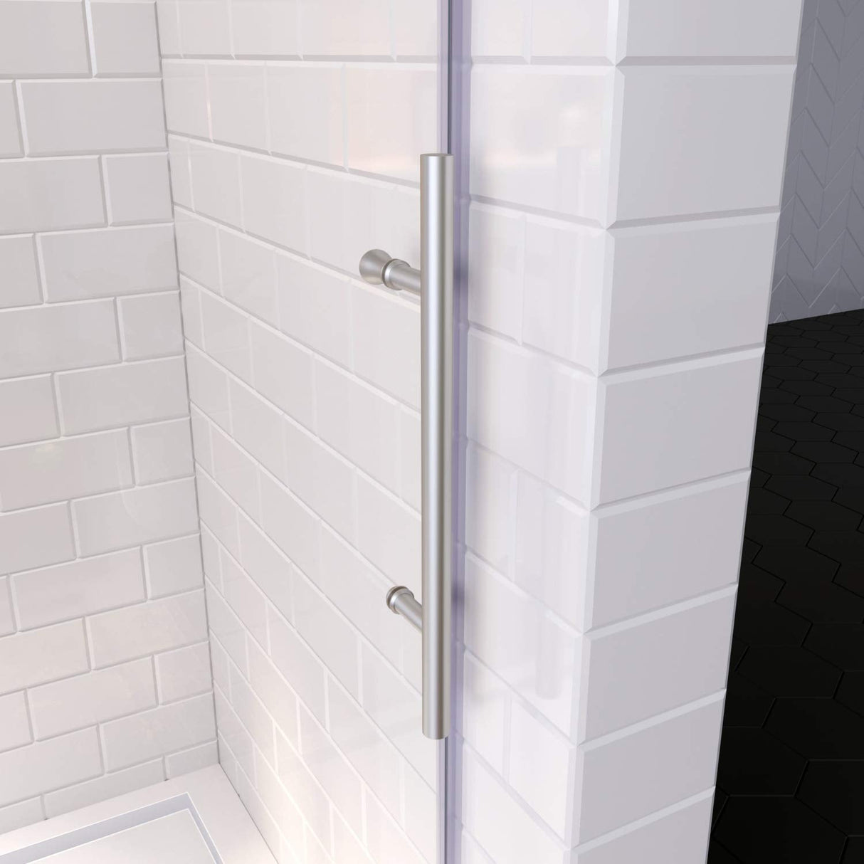 ELEGANT Frameless Sliding Shower Doors 64 in. W x 72 in. H Brushed Nickel Finish