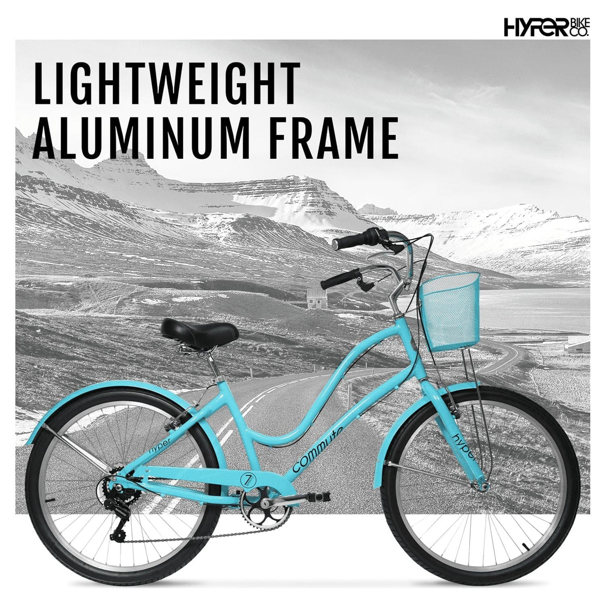 Hyper Bicycle 26" Woman's Commute Bike with Basket, Neon Teal