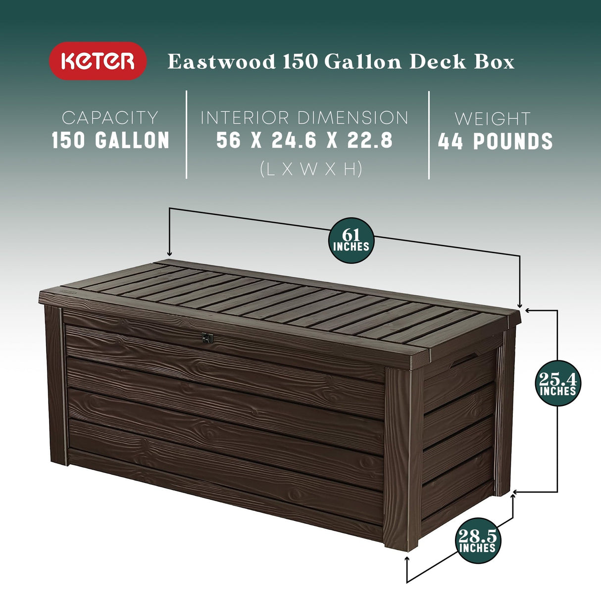 Keter Westwood 150 Gallon Outdoor Furniture Storage Deck Box, Espresso
