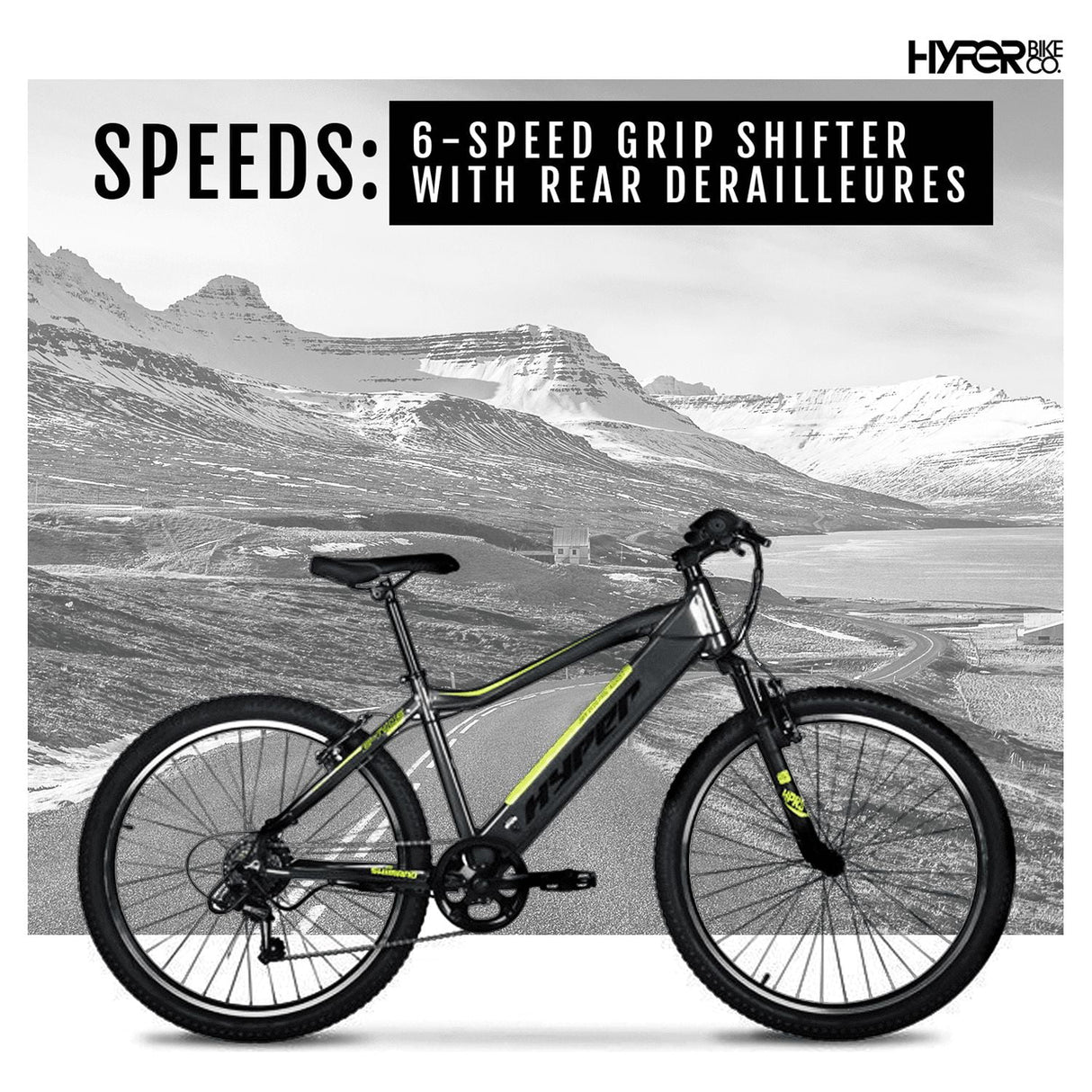 Hyper Bicycles 26" 36V Electric Mountain Bike for Adults, Pedal-Assist, 250W E-Bike Motor, Black