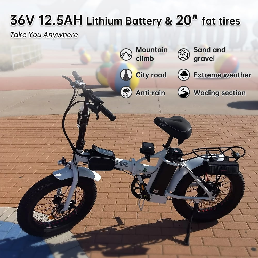 ECOTRIC 20 Inch Fat Tire Foldable 500W 36V Electric Bike Bicycle Pedal Assist Beach City Mountain E-Bike Adults Commuter Women Men White A-E516646