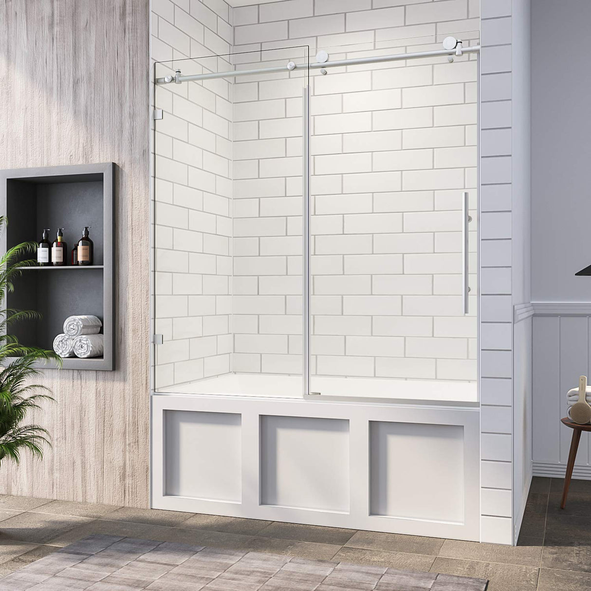 ELEGANT Frameless Bathtub Sliding Doors 60 in. W x 62 in. H