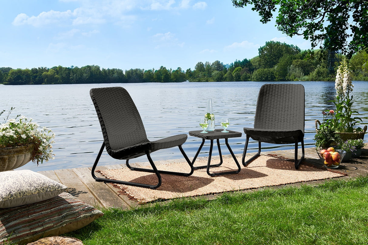 Keter Rio 3-Piece Outdoor Set, All-Weather Resin Rattan Patio Lounge Furniture, Graphite