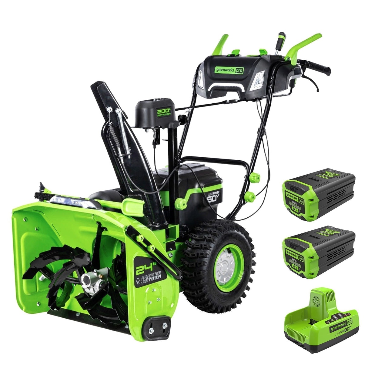 60V 24" Two-Stage Snow Blower with (2) 8.0 Ah Batteries and Dual-Port Charger