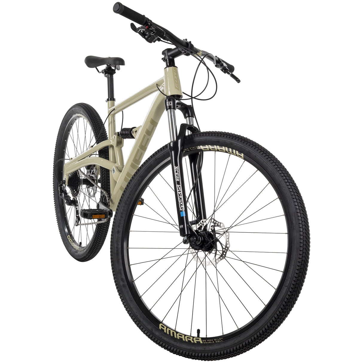Huffy Amara 29-inch 9-Speed Aluminum Dual Suspension Mountain Bicycle for Men, Tan