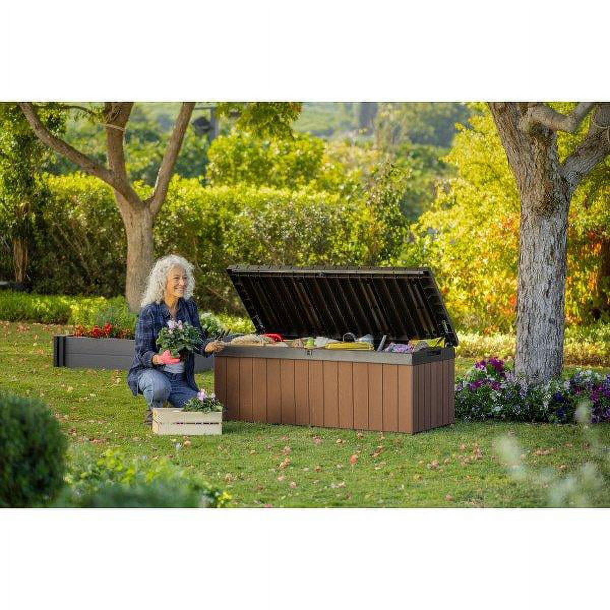 Keter Darwin Brown 100 Gallon Resin Large Deck Box for Organization and Storage for Outdoor Furniture