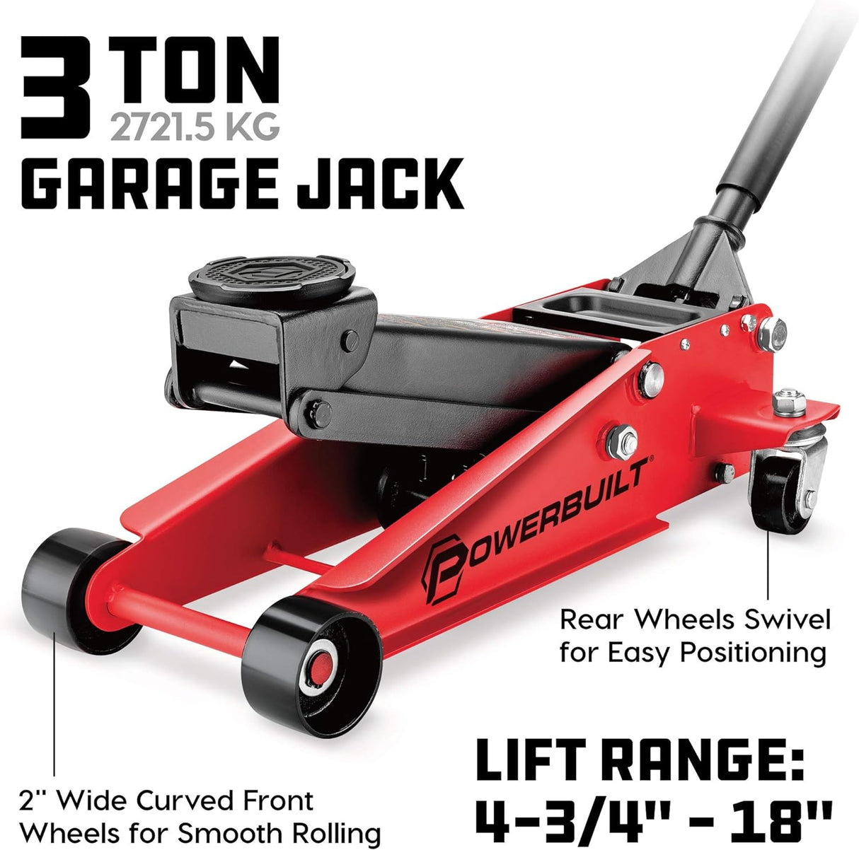 Powerbuilt 3 Ton Garage Jack Car Lift, Dual Piston, Heavy Duty for Car and Truck Vehicles, 8 Pumps to Max Height 18 Inches - Red 620588