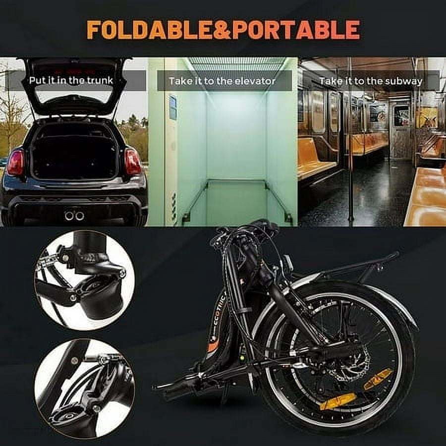 Ecotric E-Ride Electric Bike Trail Riding Ebike Girl Cruiser Foldable 20 inch Wheels 350W 36V Removable Battery 7 Speed City Commuter for Children A-E516646