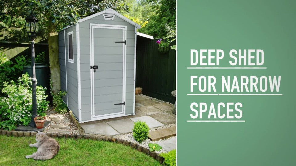 Keter Manor 4' x 6' Resin Storage Shed, All-Weather Plastic Outdoor Storage, Gray and White