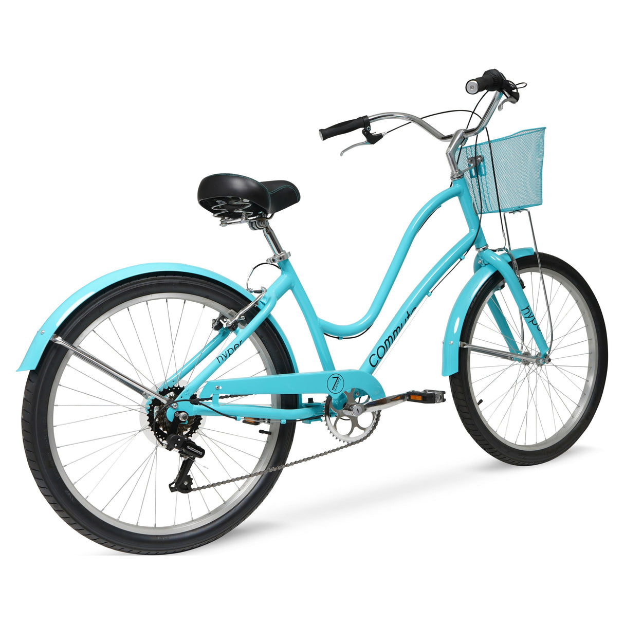 Hyper Bicycle 26" Woman's Commute Bike with Basket, Neon Teal