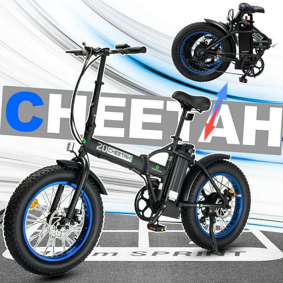 Ecotric Electric Fat Tire Bicycle Folding Bike 12Ah 36V 500W Lithium Battery Beach Snow Mountain 20 In. E Bike Moped (Black & Blue)
