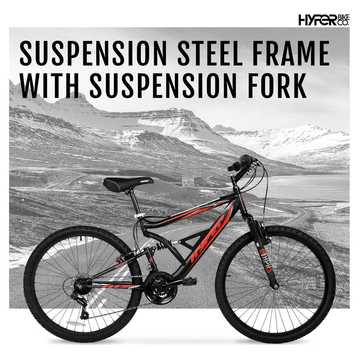 Hyper Bicycles Men's 26" Shocker Mountain Bike, Black/Red