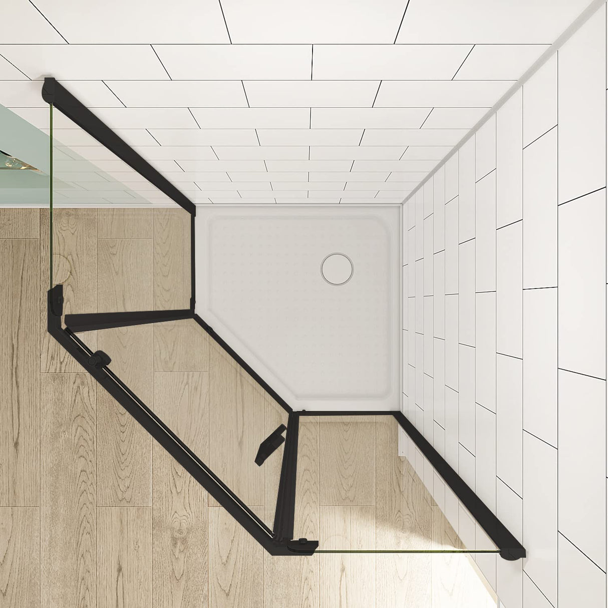 SUNNY SHOWER 36.7 in. W x 36.7 in. D x 71.8 in. H Black Finish Pivot Enclosures With Pivot Door And White Diamond Bases