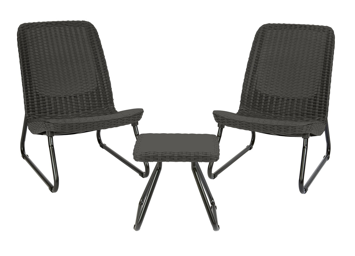 Keter Rio 3-Piece Outdoor Set, All-Weather Resin Rattan Patio Lounge Furniture, Graphite