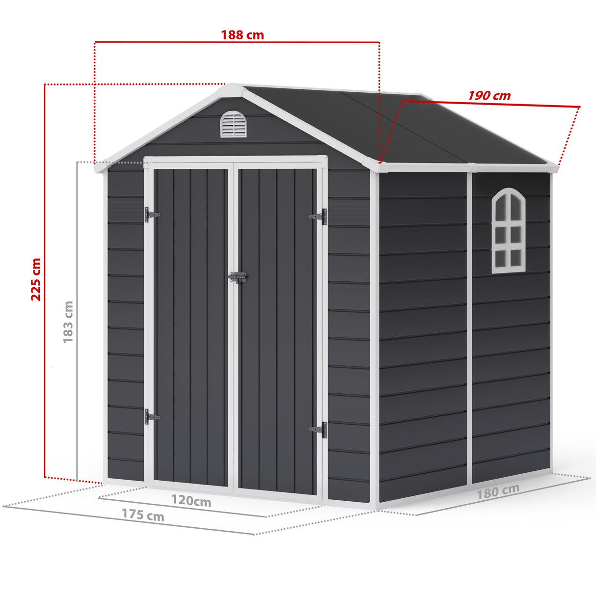 Lotus Sono Apex Plastic Garden Storage Shed Including Foundation Kit Grey - Available In 3 Sizes