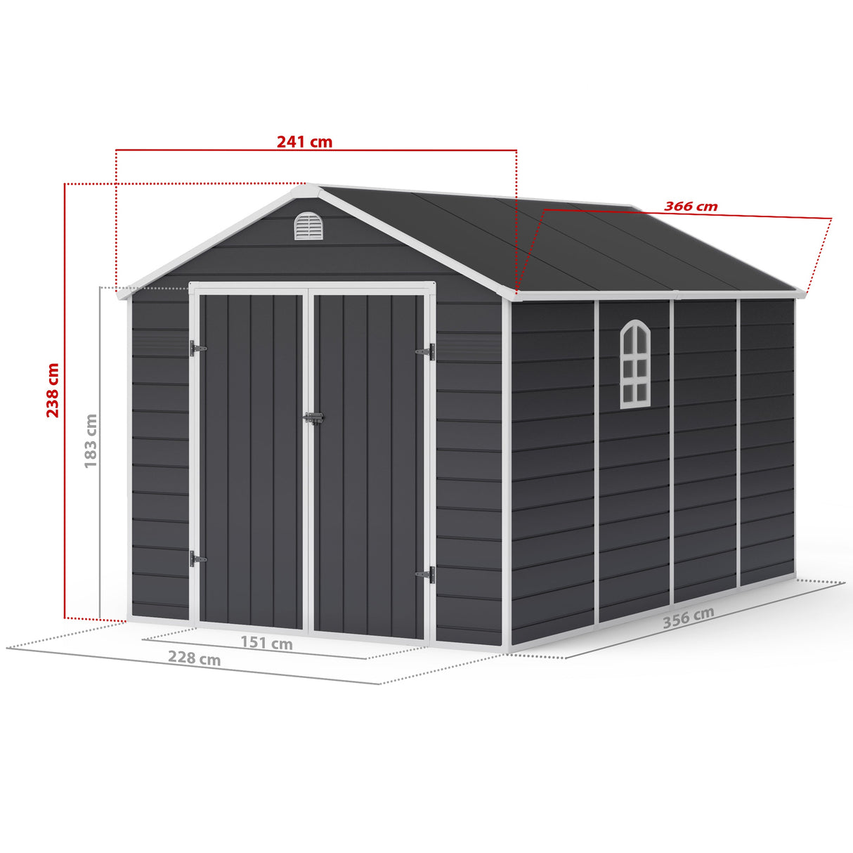 Lotus Sono Apex Plastic Garden Storage Shed Including Foundation Kit Grey - Available In 3 Sizes