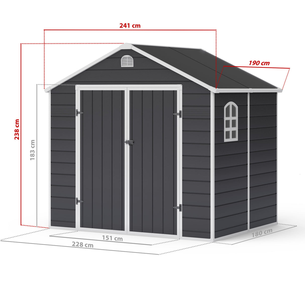 Lotus Sono Apex Plastic Garden Storage Shed Including Foundation Kit Grey - Available In 3 Sizes
