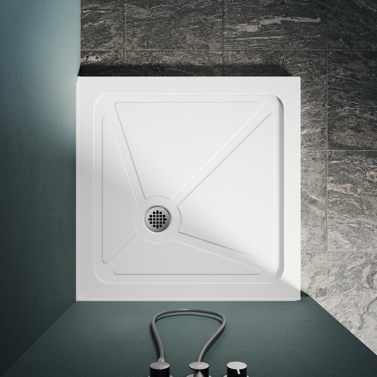 Elegant 34 in. W x 34 in. D x 3 in. H White Corner Drain Square Bases