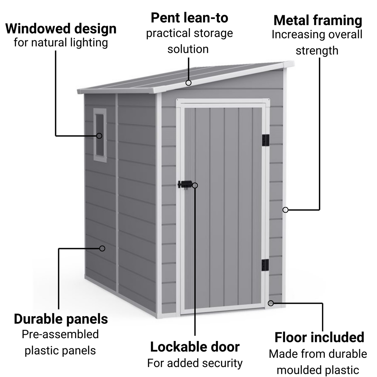 Lotus Veritas 6ftx4ft Lean To Plastic Shed Light Grey With Floor
