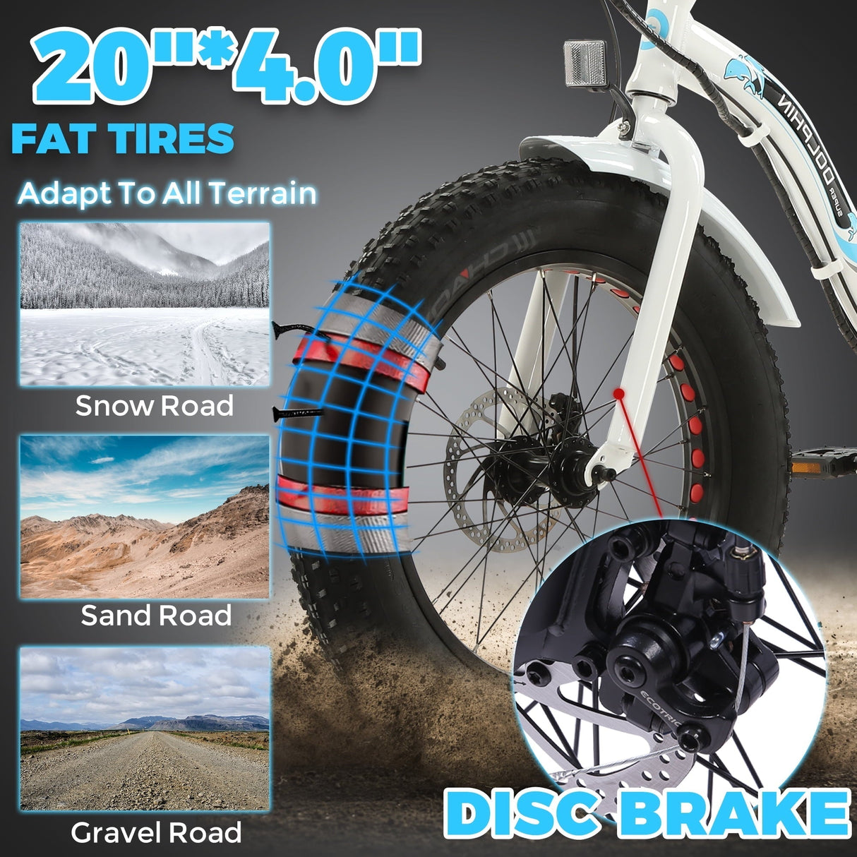 ECOTRIC 20" 500W 12.5Ah Folding Electric Bicycle E-bike Fat Tire Foldable Pedal Assist Bike Children UL A-E516646