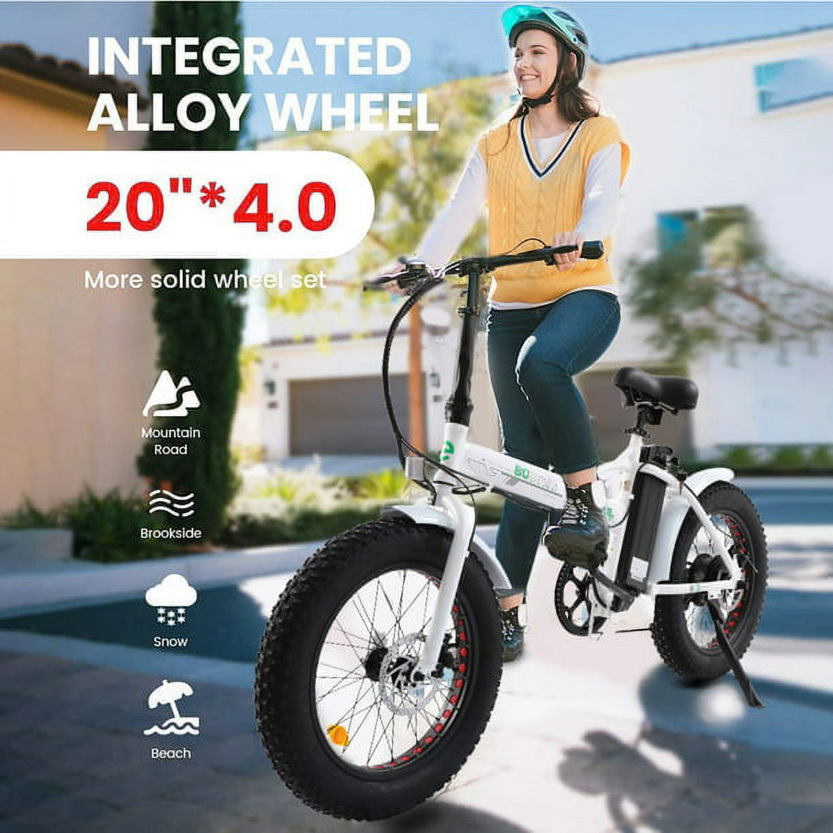 ECOTRIC Folding 20" Fat Tire Electric Bike 500 W Removable Battery Pedal Assist Power A-E516646