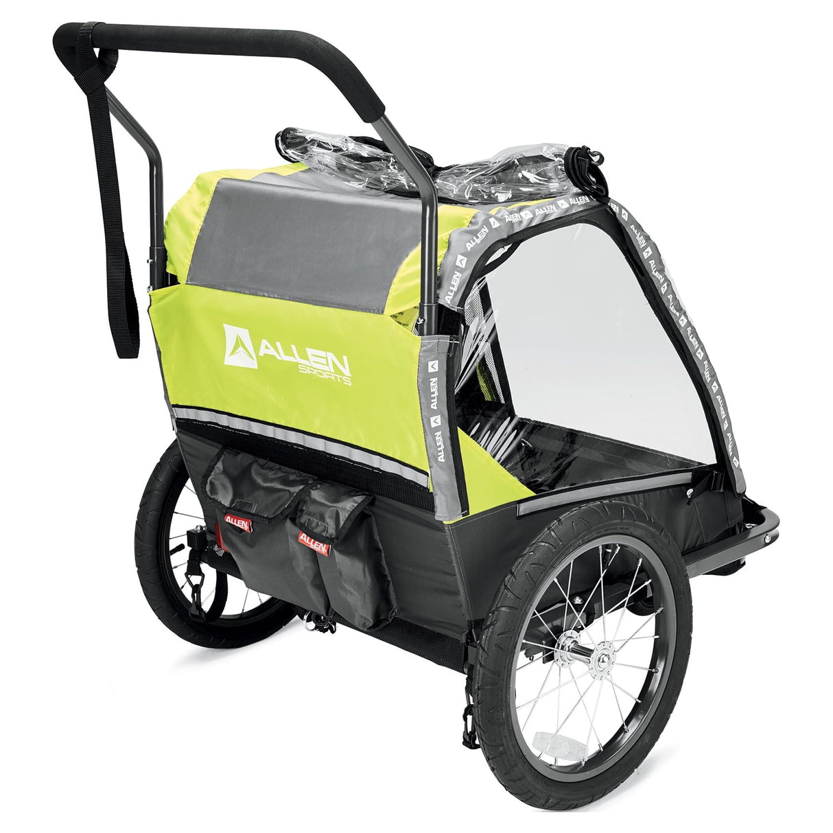 Allen Sports Deluxe 2-Child Bicycle Trailer & Stroller, max capacity 100 lbs, Model AS2, Green