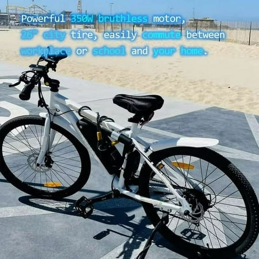 Ecotric Electric Bike 350W City Cruiser Bicycle Up to 35 Miles Removable Battery 7 Speed 26" Commuter Bike White for Adults Teen A-E516646