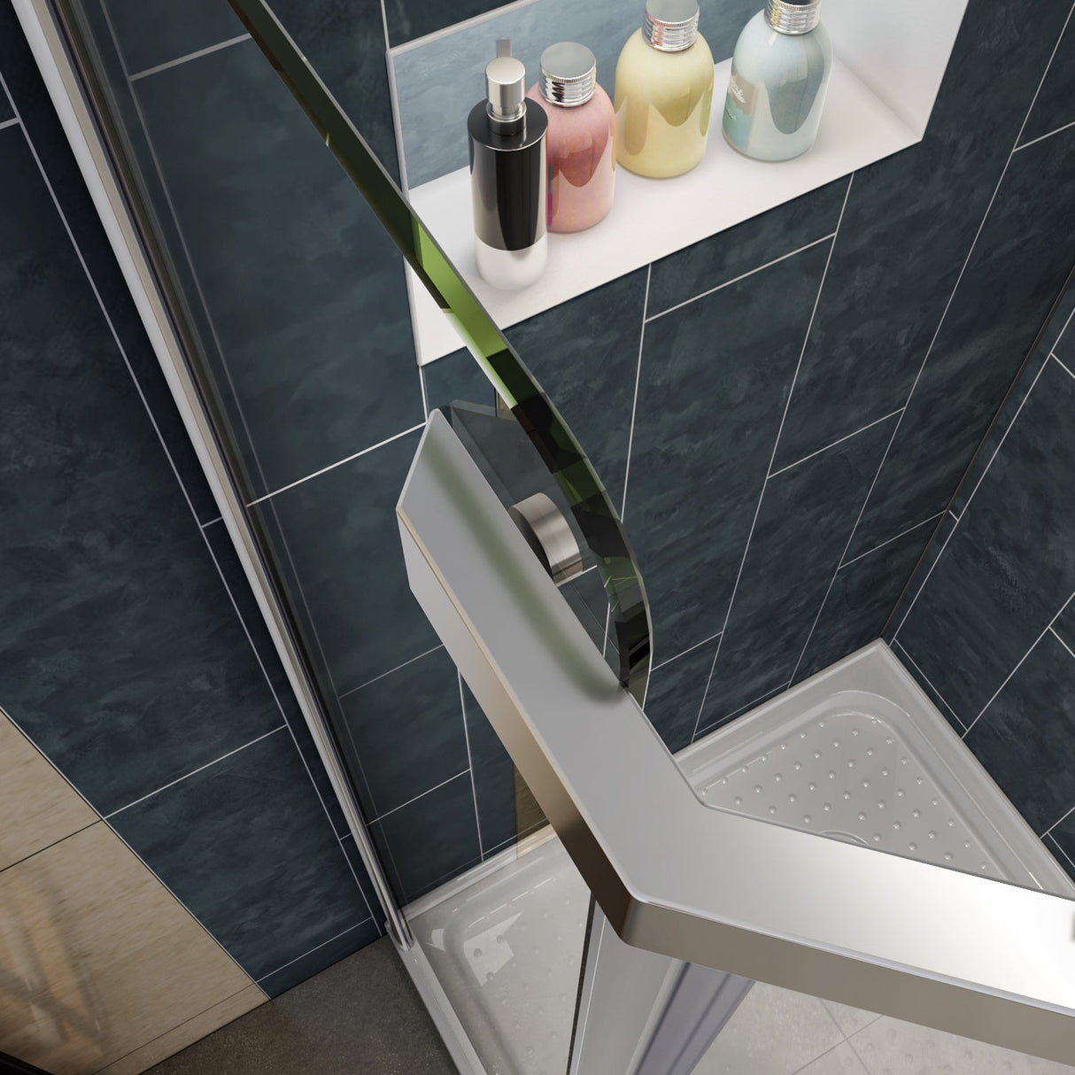 SUNNY SHOWER 36.7 in. W x 36.7 in. D x 71.8 in. H Chrome Finish Pivot Enclosures With Pivot Door And White Diamond Bases