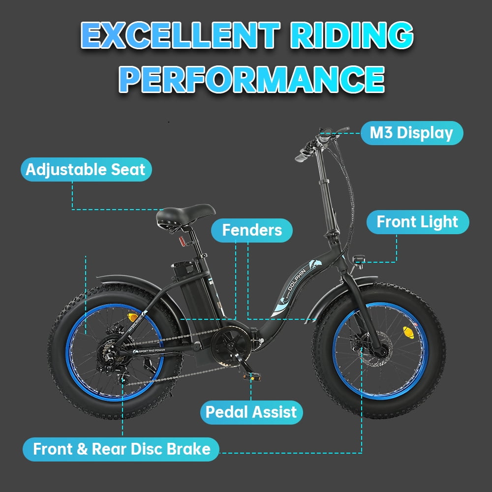 ECOTRIC 500 W 36 V E-Ride Foldable 20“ Electric Bicycle Fat Tire Removable Battery 7 Speed Children A-E516646