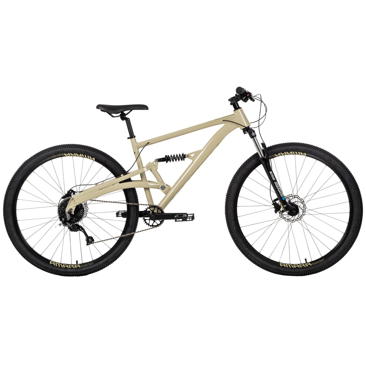 Huffy Amara 29-inch 9-Speed Aluminum Dual Suspension Mountain Bicycle for Men, Tan