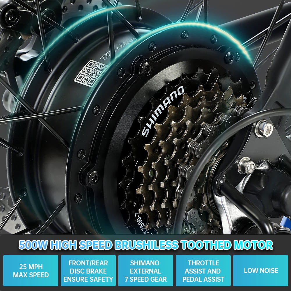 ECOTRIC 500 W 36 V E-Ride Foldable 20“ Electric Bicycle Fat Tire Removable Battery 7 Speed Children A-E516646