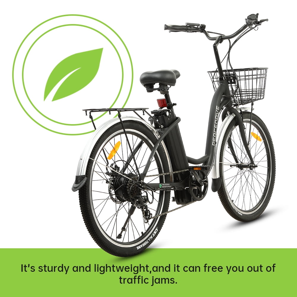 ECOTRIC 26 In. 36 V 10 Ah 350 W Step Through City Electric Bicycle with Basket 7 Speed for Adults Men and Women Pedal Assist Black A-E516646