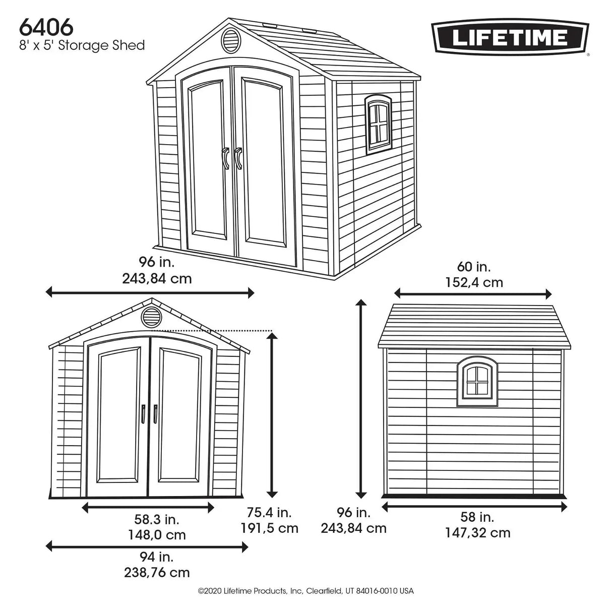 Lifetime 8x5ft Heavy Duty Plastic Garden Shed