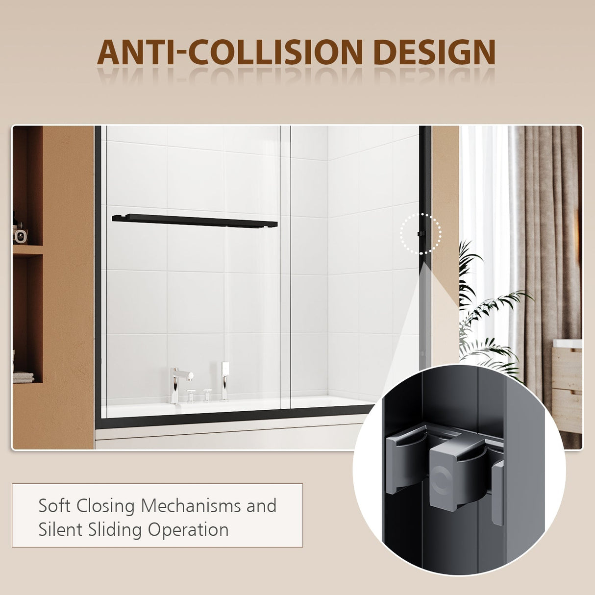 ELEGANT Bathtub Double Sliding Doors 60 in. W x 62 in. H Black Finish